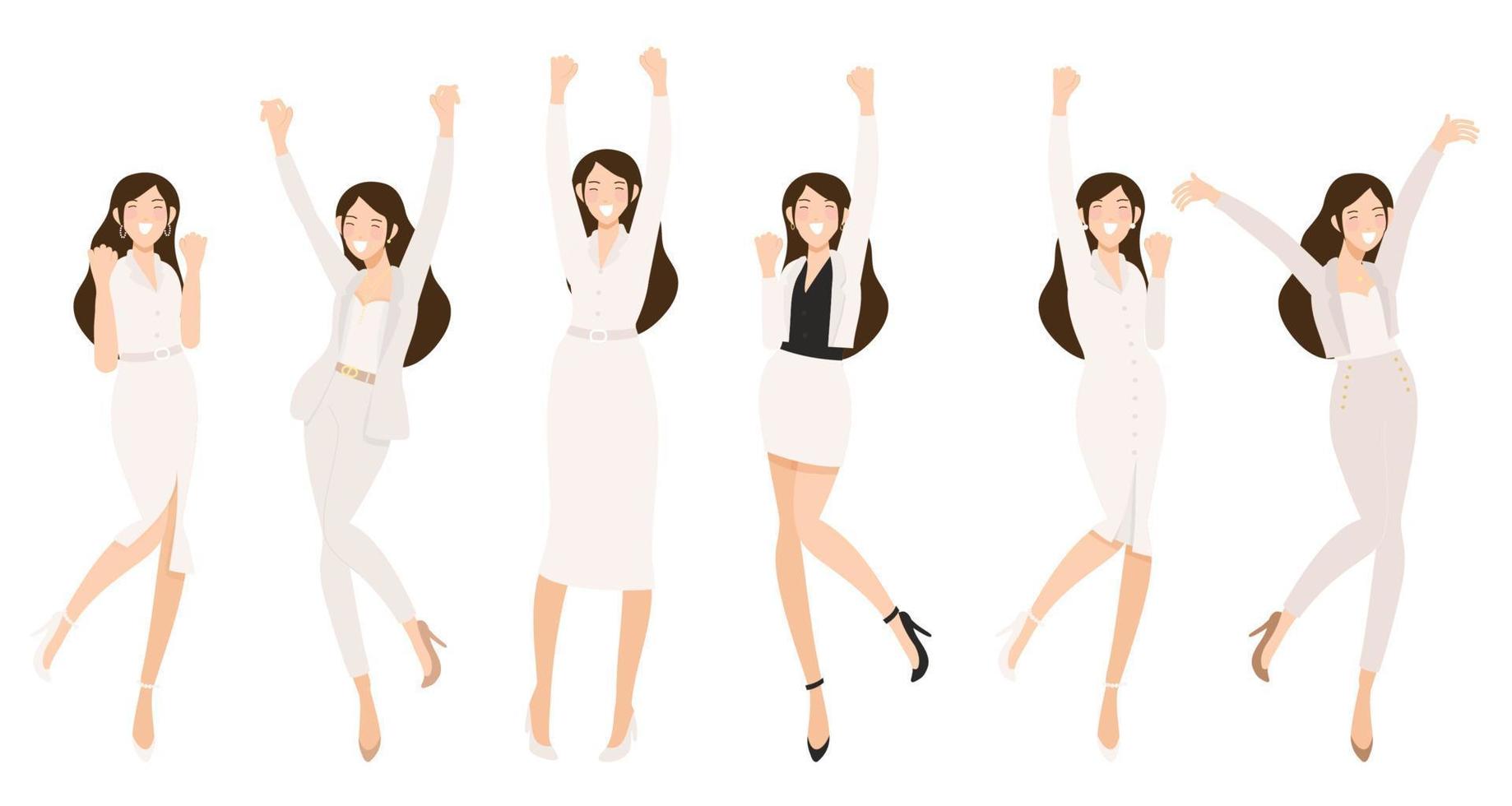Framgång Lycklig företag kvinna i vit kostymbyxor på vit bakgrund isolerat vektor