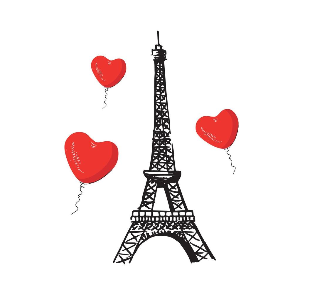 Eiffeltornet i Paris. handritade illustrationer. vektor