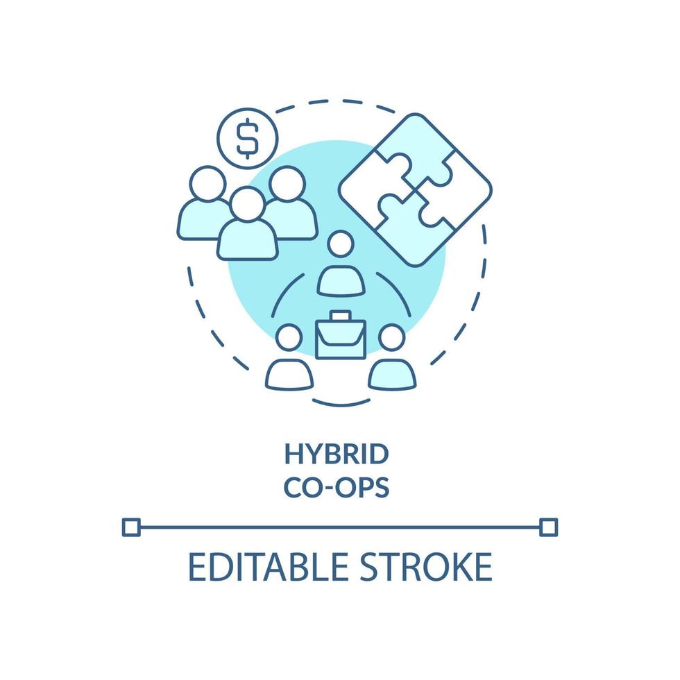 hybrid co-ops turkos begrepp ikon. arbetare-konsument kooperativ abstrakt aning tunn linje illustration. tillgång till huvudstad. isolerat översikt teckning. redigerbar stroke. vektor