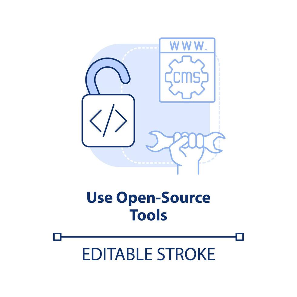 Verwenden Sie Open-Source-Tools hellblaues Konzeptsymbol. professionell aussehende Website Design abstrakte Idee dünne Linie Illustration. isolierte Umrisszeichnung. editierbarer Strich. vektor