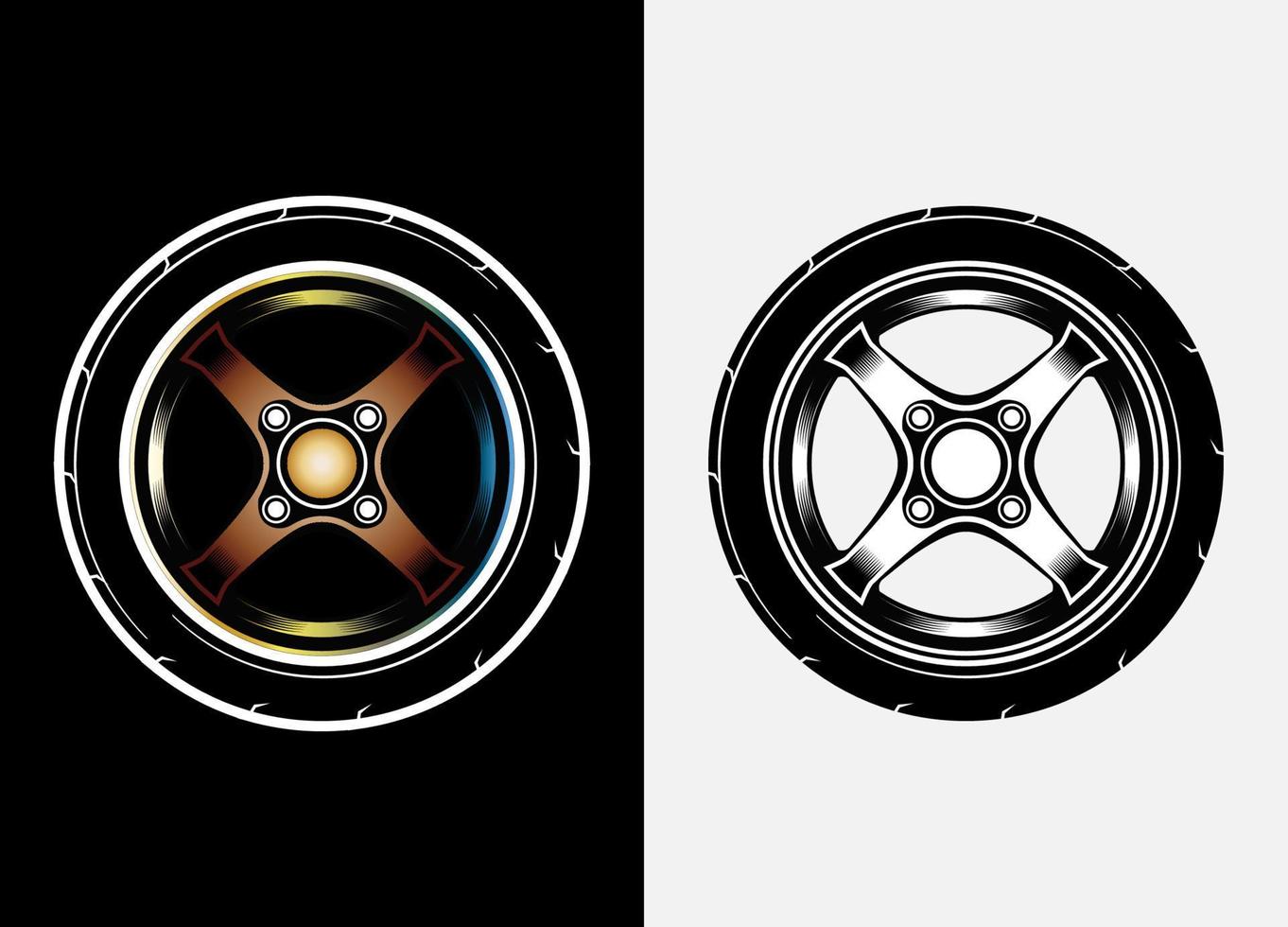 annorlunda Färg uppsättning av bil hjul, sudd däck, bil däck, lastbil hjul illustration i lopp stil. tävlings hjul vektor. svart och vit isolerat bakgrund. eps 10. vektor