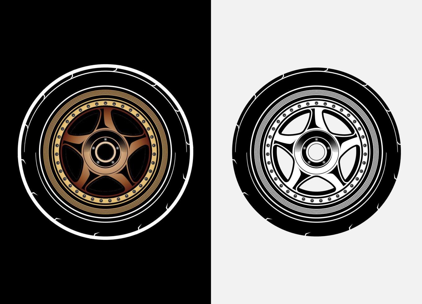 annorlunda Färg uppsättning av bil hjul, sudd däck, bil däck, lastbil hjul illustration i lopp stil. tävlings hjul vektor. svart och vit isolerat bakgrund. eps 10. vektor