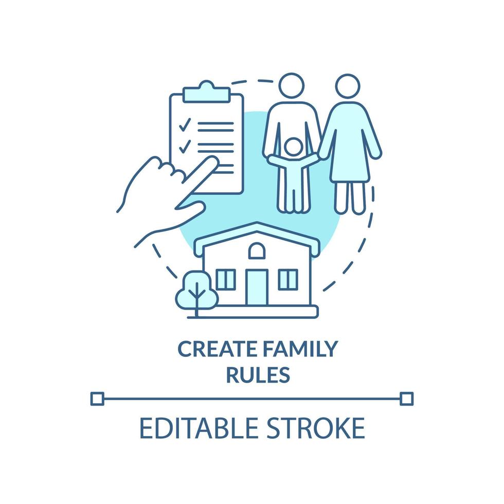 Familienregeln türkisfarbenes Konzeptsymbol erstellen. Disziplin. Förderung der Teamarbeit abstrakte Idee dünne Linie Illustration. isolierte Umrisszeichnung. editierbarer Strich. vektor