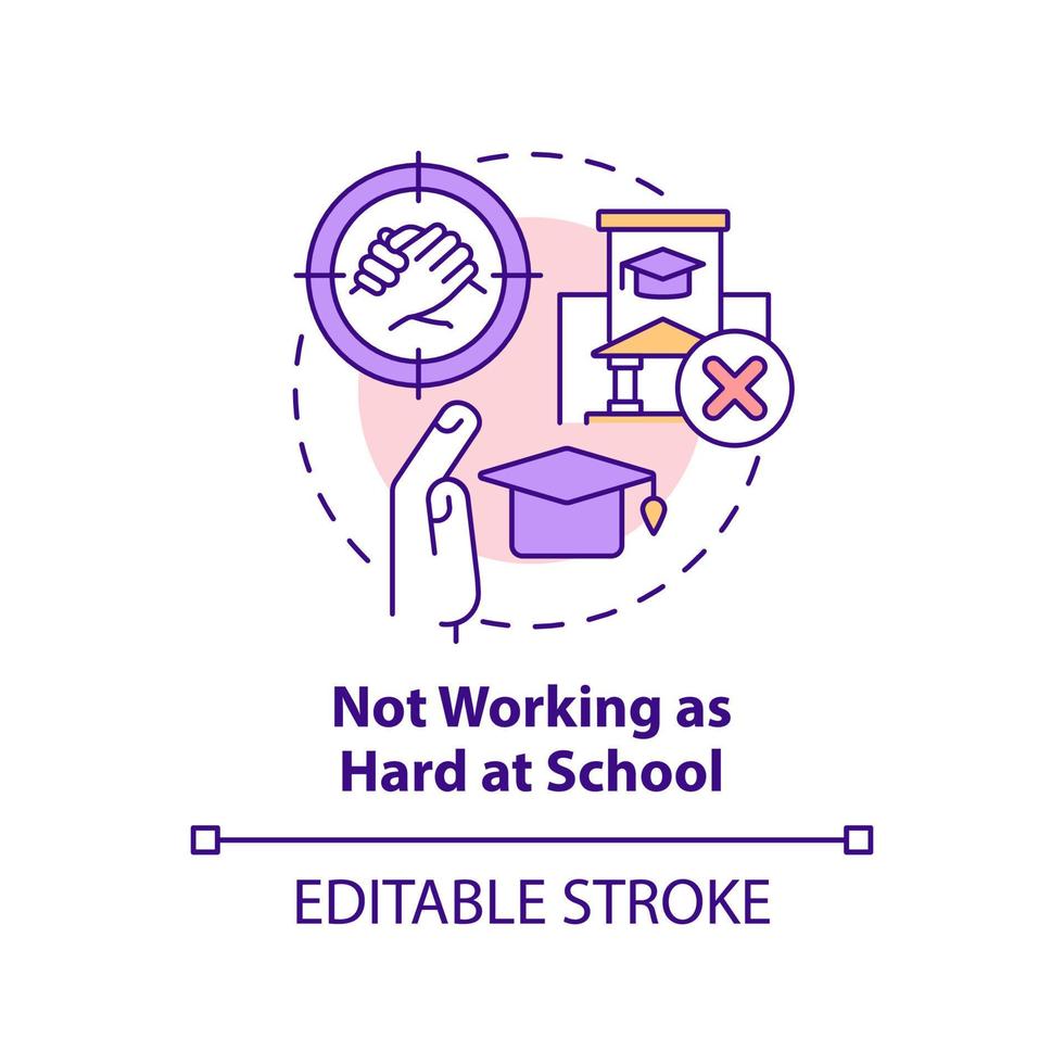 inte arbetssätt som hård på skola begrepp ikon. jämlikar tryck av varelse tonåring abstrakt aning tunn linje illustration. isolerat översikt teckning. redigerbar stroke. vektor