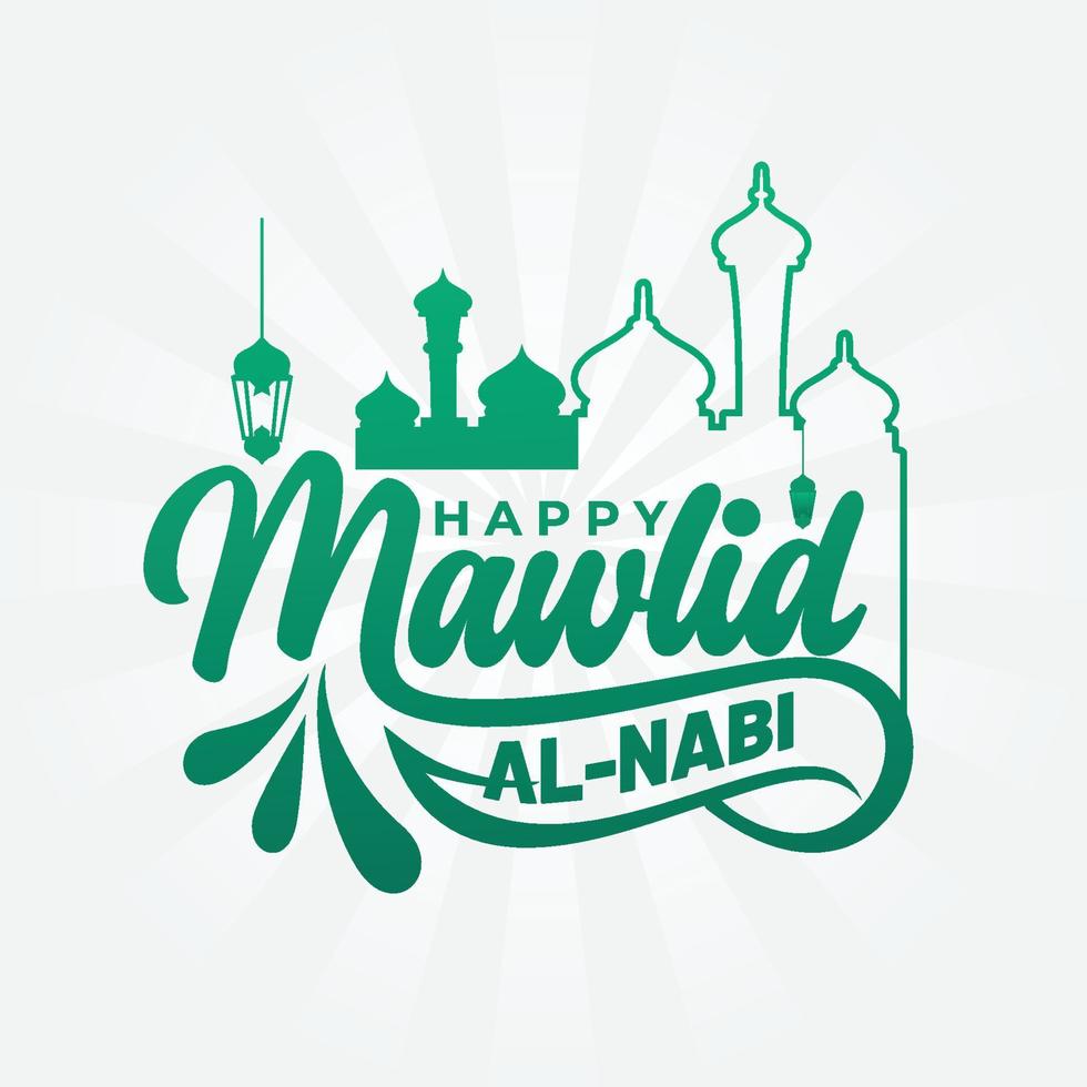 grußtext von mawlid al nabi schriftzugdesign vektor