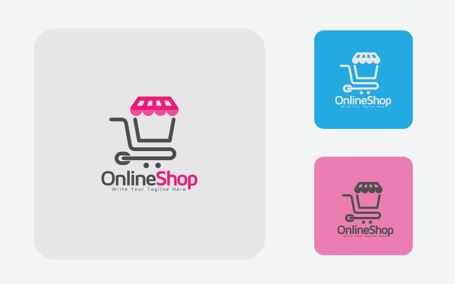 Online-Shop-Logo-Design. Illustrationsvektorgrafik des Warenkorb- und Shop-Taschen-Kombinationslogo-Designkonzepts. Perfekt für E-Commerce, Verkauf, Rabatt oder Shop-Webelement. E-Commerce-Plattform-Logo. vektor