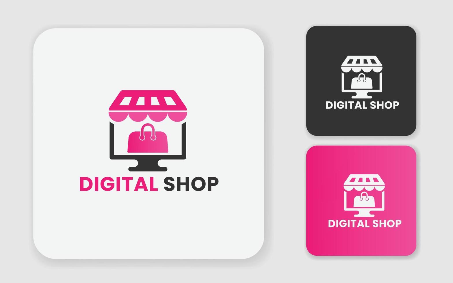 Online-Shopping-Logo-Design. digitale Shopping-Logo-Vorlage mit Handcursor und Tasche vektor