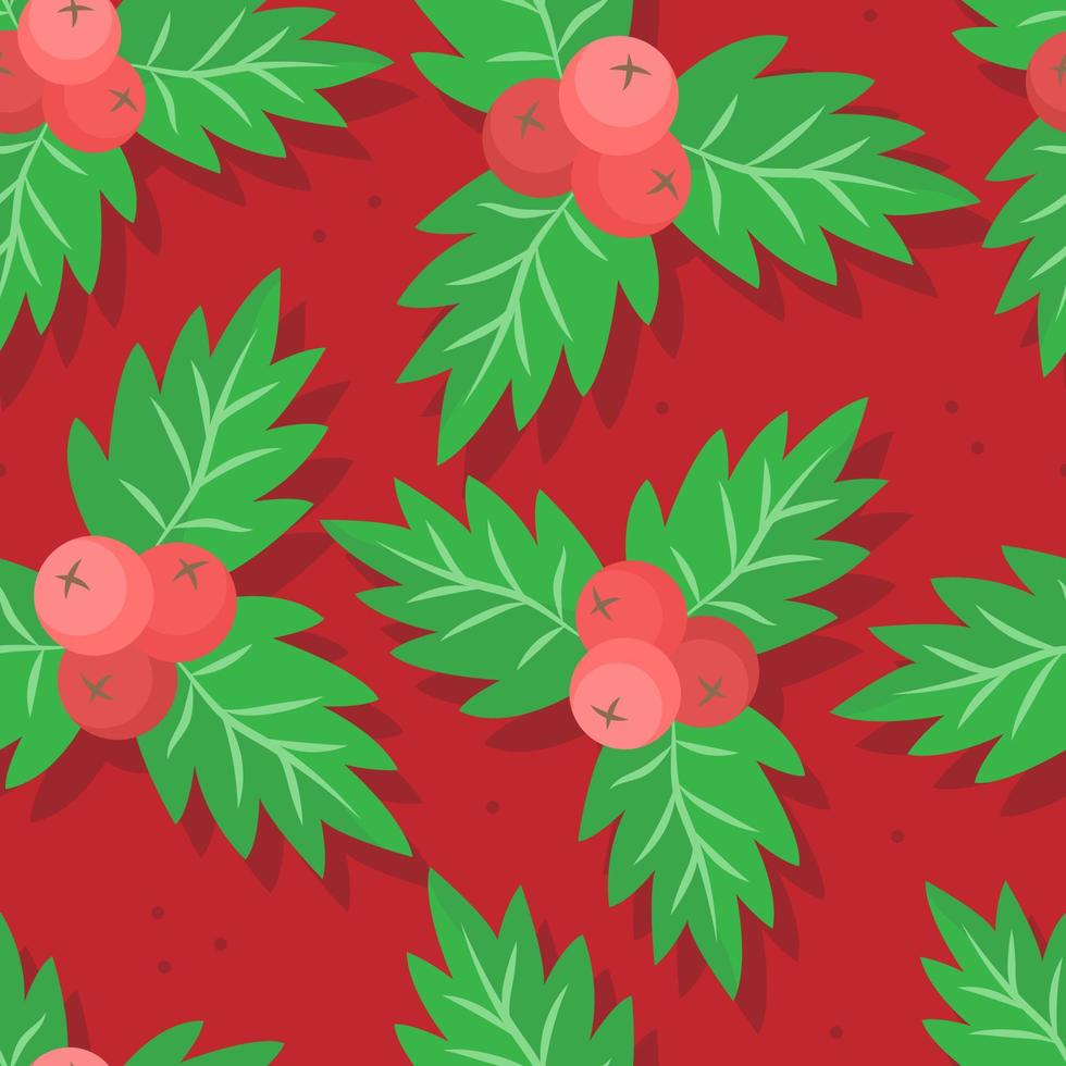 nahtlose Muster des neuen Jahres mit Stechpalme auf einem roten Hintergrund. Vektor-Weihnachts-Illustration-Hintergrund. vektor