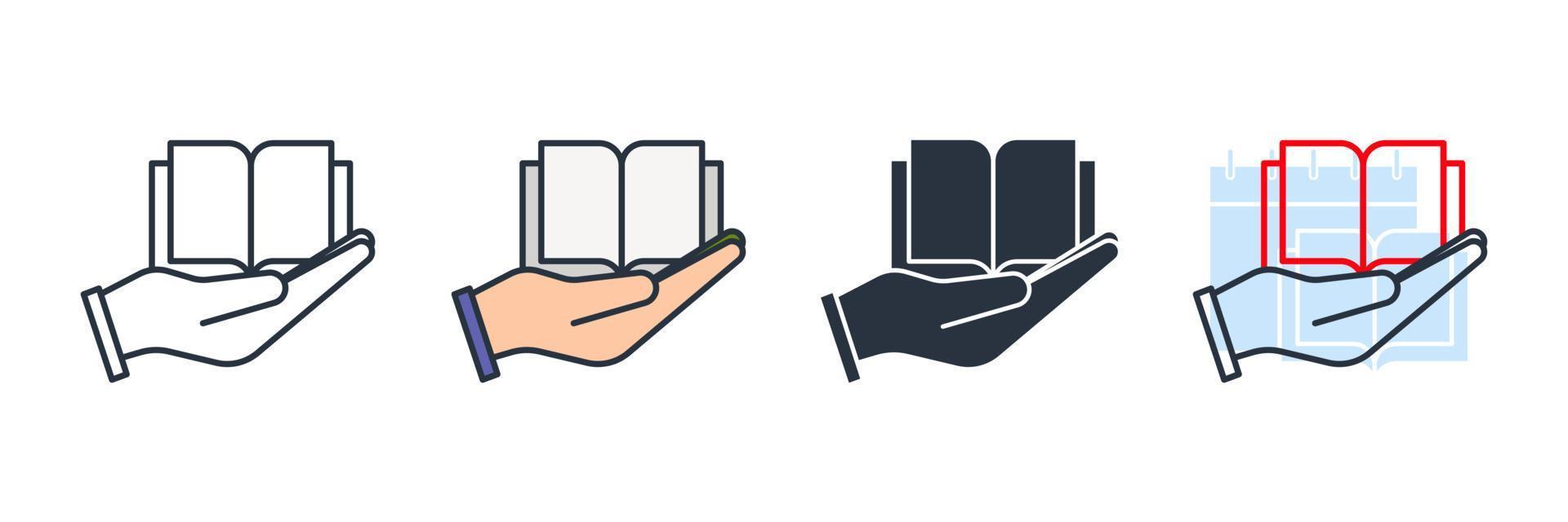 Notizbuch auf der Hand-Symbol-Logo-Vektor-Illustration. Symbolvorlage für sichere Bildung für Grafik- und Webdesign-Sammlung vektor