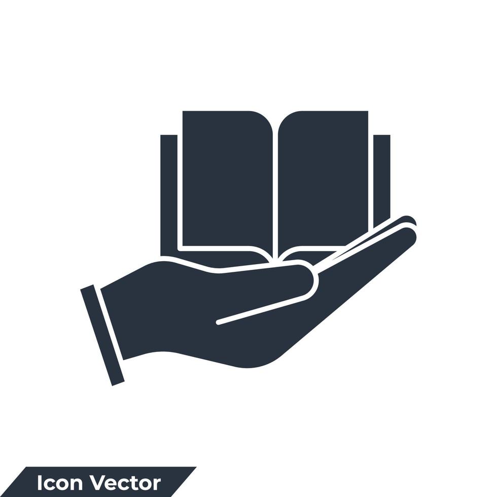 Notizbuch auf der Hand-Symbol-Logo-Vektor-Illustration. Symbolvorlage für sichere Bildung für Grafik- und Webdesign-Sammlung vektor