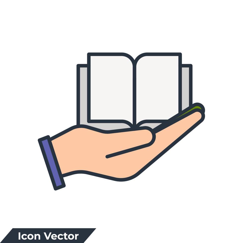 Notizbuch auf der Hand-Symbol-Logo-Vektor-Illustration. Symbolvorlage für sichere Bildung für Grafik- und Webdesign-Sammlung vektor