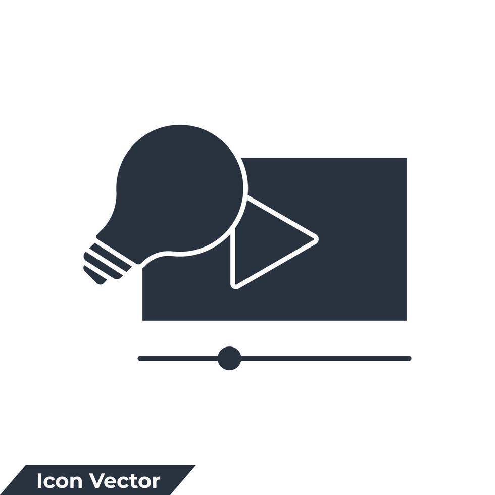 video handledning ikon logotyp vektor illustration. ljus Glödlampa med video spelare symbol mall för grafisk och webb design samling