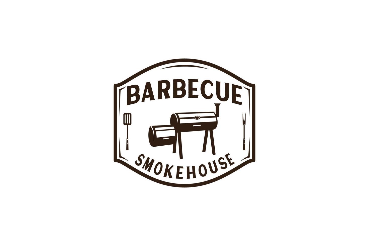 vintage retro rustikaler bbq grill, grill, barbeque label stamp logo design vector