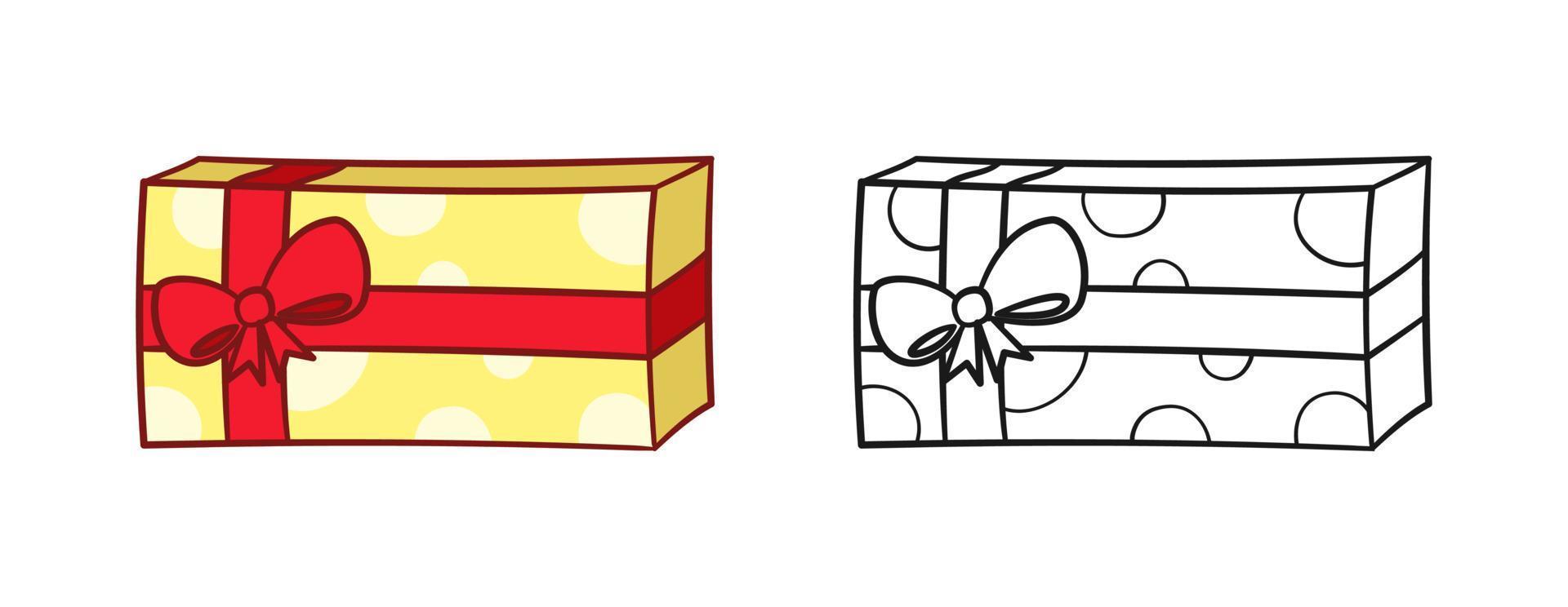 gåva låda med rosett tecknad serie ClipArt. jul eller födelsedag närvarande illustration. färgad och översikt uppsättning. färg bok sida tryckbar aktivitet kalkylblad för ungar. vektor