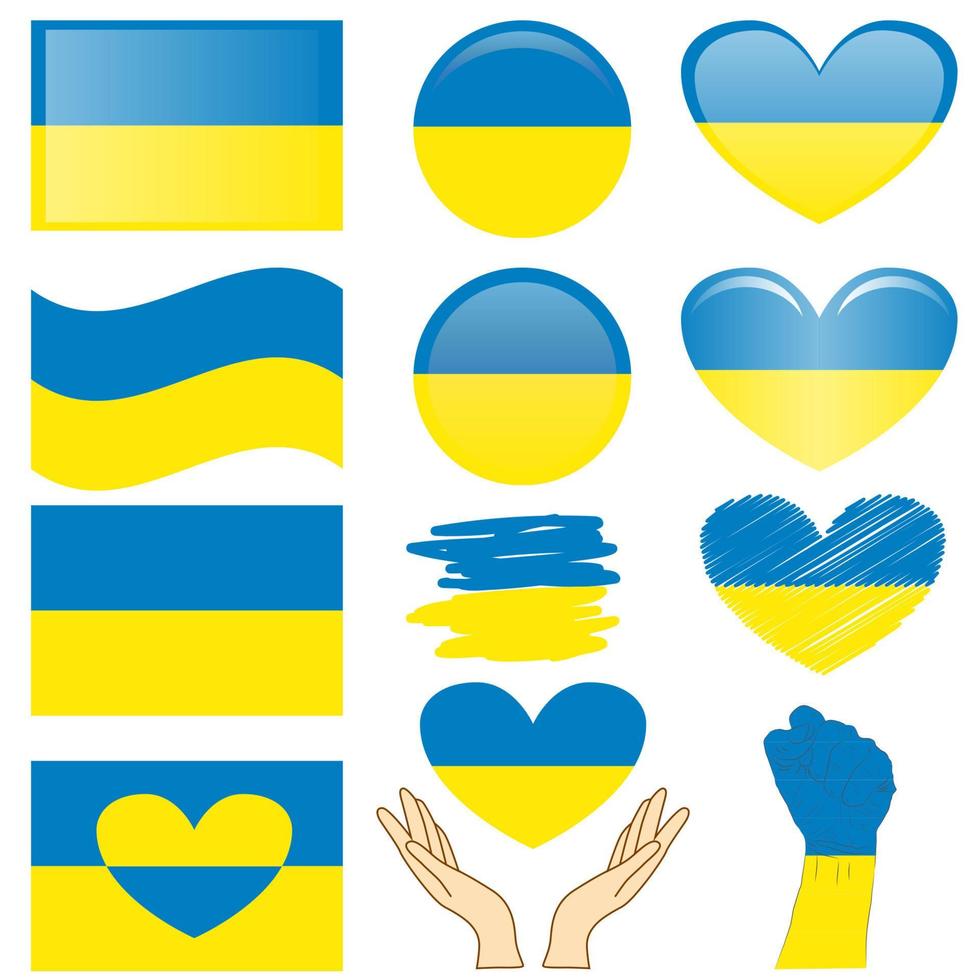 Ukraine-Flagge. unterstützung ukraine zeichen. Aufkleber mit Farben der ukrainischen Flagge. krieg in der ukraine konzept. vektor