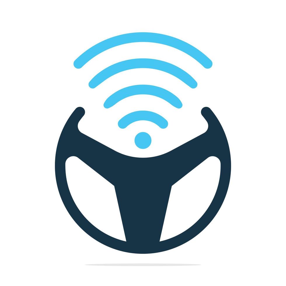 styrning hjul och Wi-Fi signaler ikon logotyp design. transport wiFi signaler logotyp vektor design.