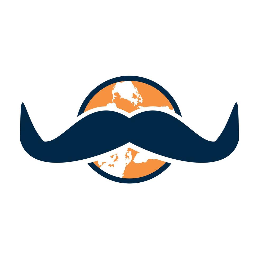 mustasch och global logotyp. värld fäder dag logotyp begrepp design. vektor