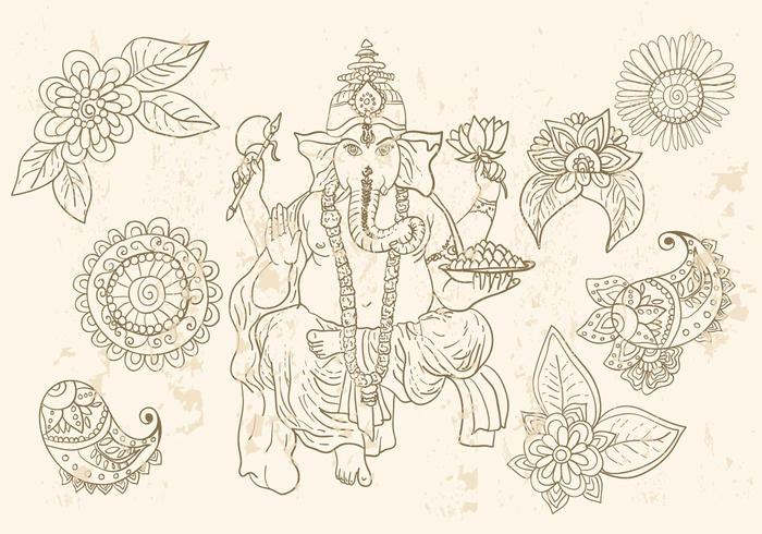 Ganesha und Mehndi Symbole vektor