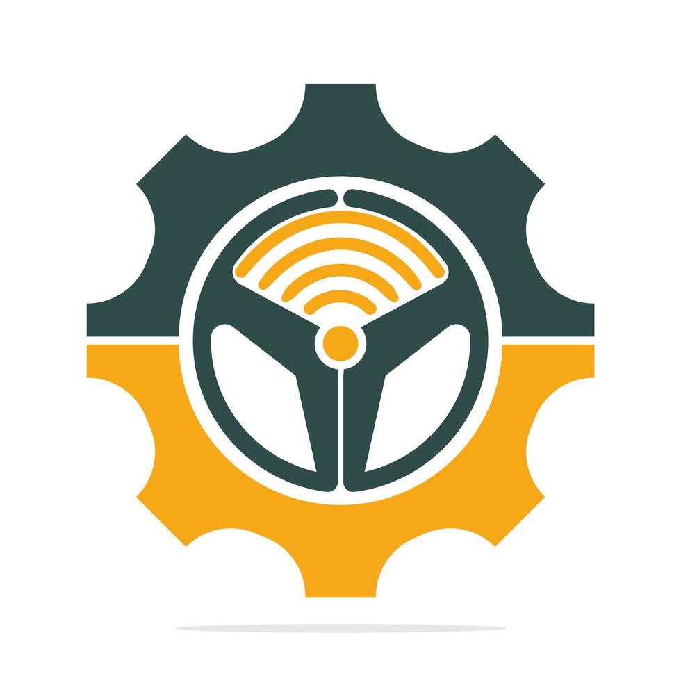 Lenkrad und Wi-Fi-Signal-Icon-Logo-Design. Lenkrad- und Zahnradsymbol-Vektorlogo. vektor