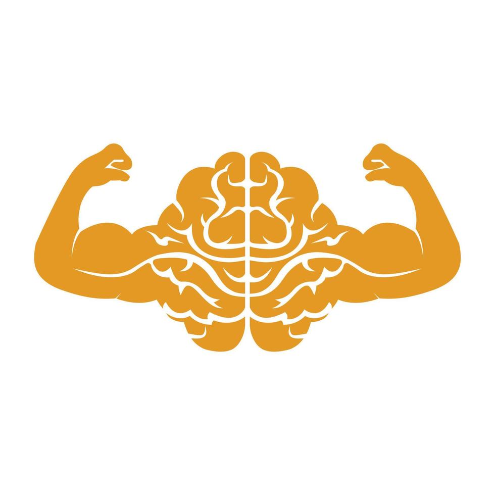 stark hjärna vektor logotyp design. hjärna med stark dubbel- biceps.