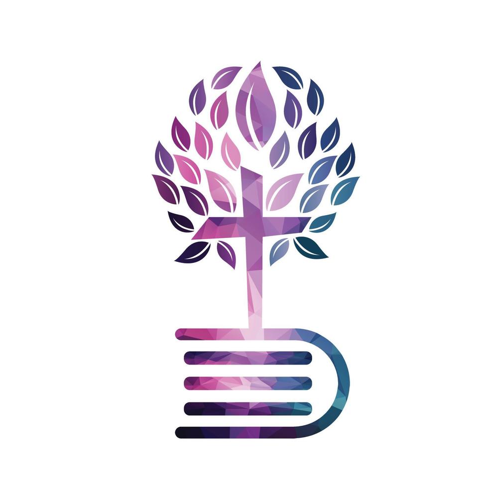 bibel korsa träd logotyp design. kristen kyrka träd korsa vektor mall design.