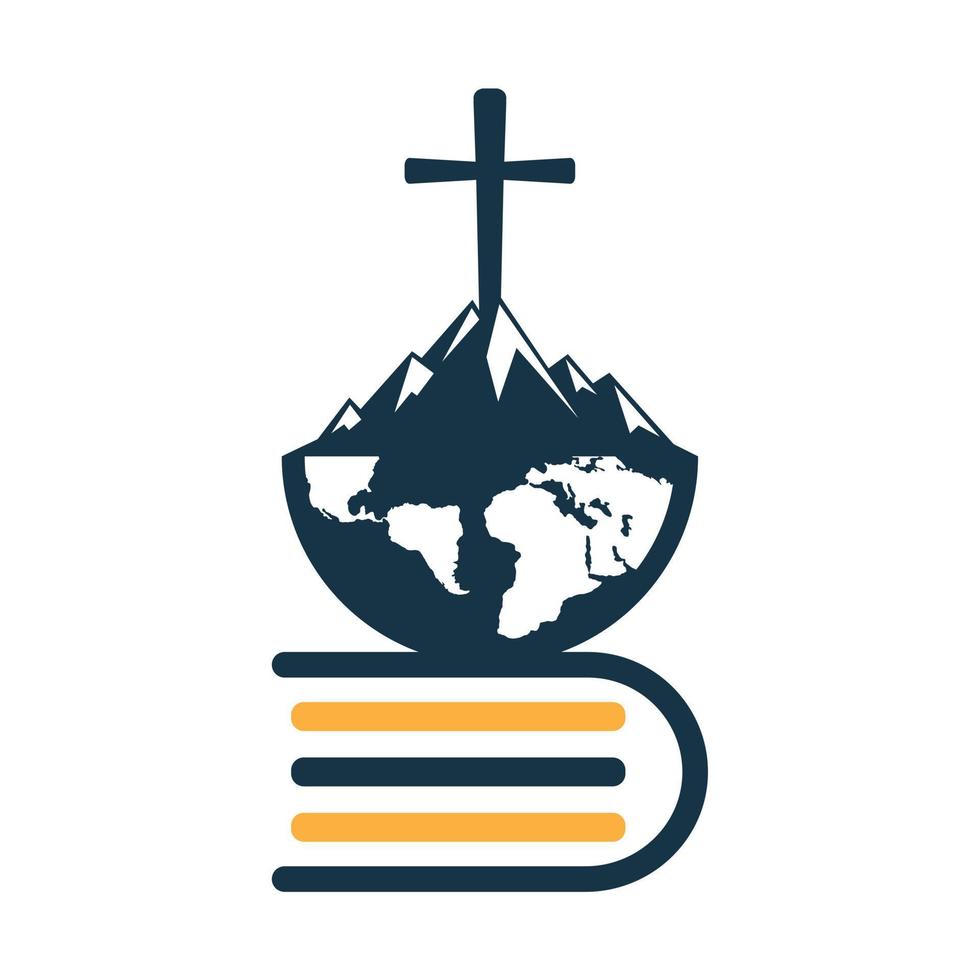 global bibel korsa logotyp vektor design med berg. korsa på berg med järnek bok.