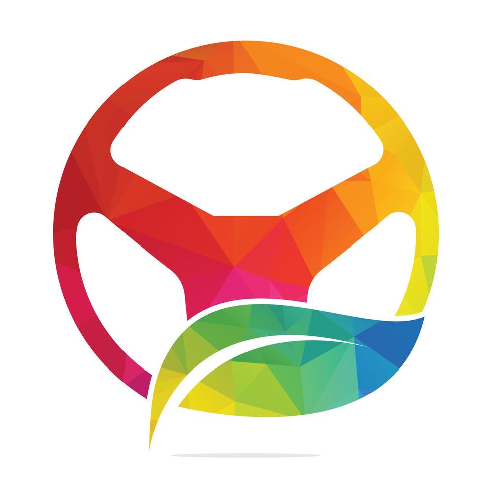 styrning hjul och leafs vektor logotyp design. styrning hjul och eco symbol eller ikon.