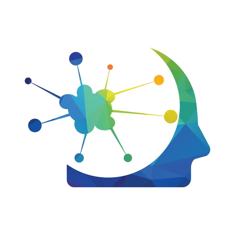 mänsklig huvud och nervcell vektor mall design. sinne logotyp begrepp.