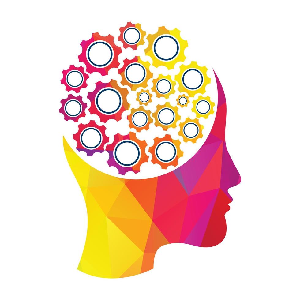 teknologi mänsklig huvud logotyp ikon design. digital kvinna huvud hjärna form med kugghjul aning begrepp innovation geni. vektor