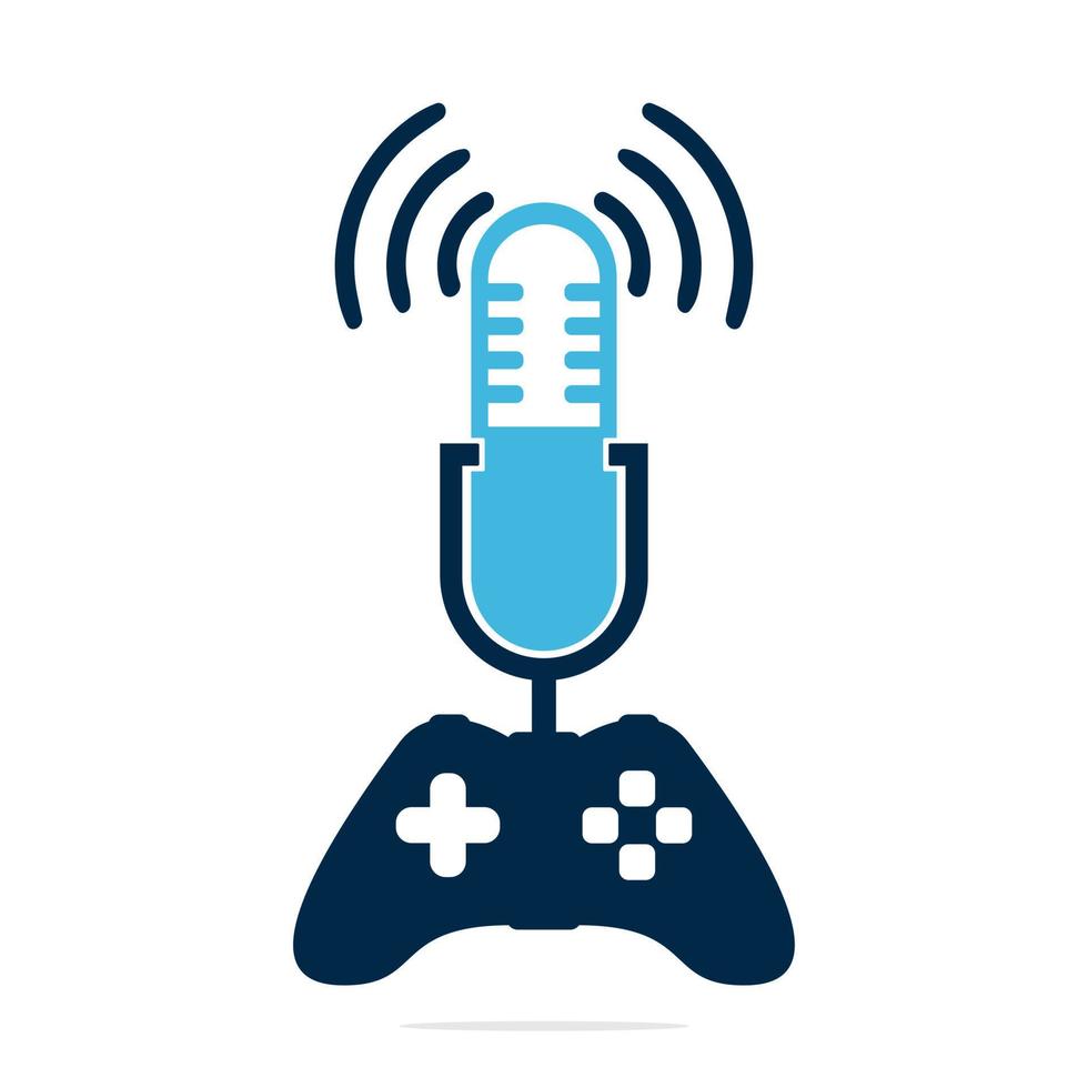 Designvorlage für Gaming-Controller und Podcast-Logo. Design des Joystick-Podcast-Vektorkonzepts. vektor