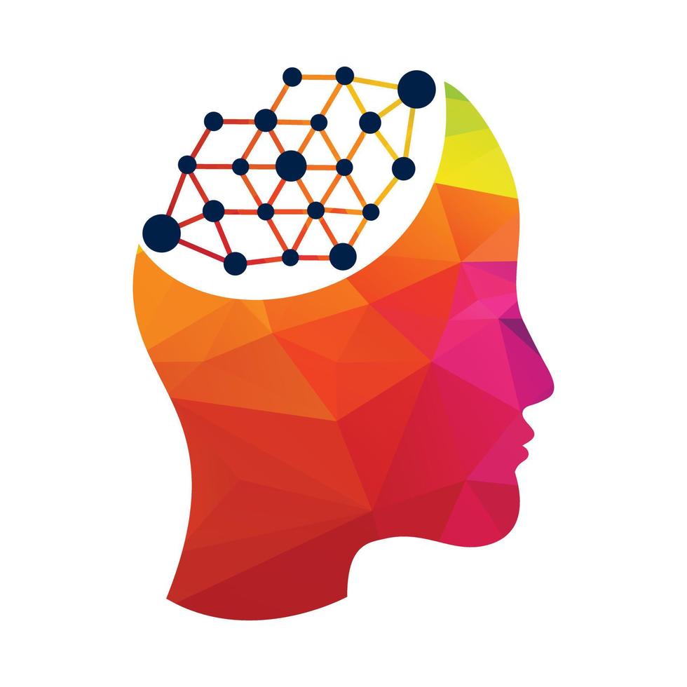 mänsklig hjärna som digital krets styrelse. artificiell intelligens ikon. techno kvinna huvud logotyp begrepp kreativ aning. vektor