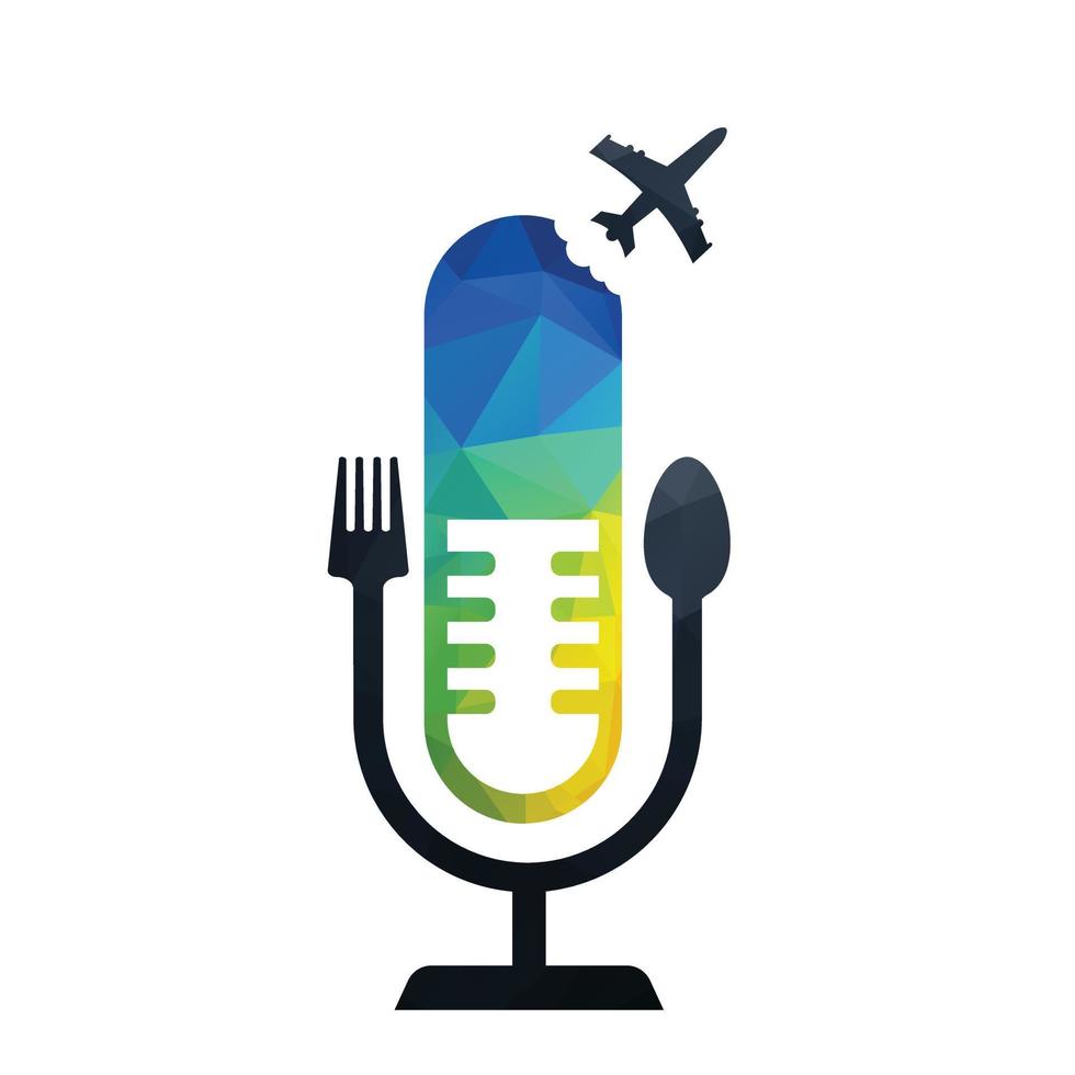Podcast-Essen-Logo-Icon-Designs-Vektor. Gabel und Löffel um ein Mikrofon. vektor