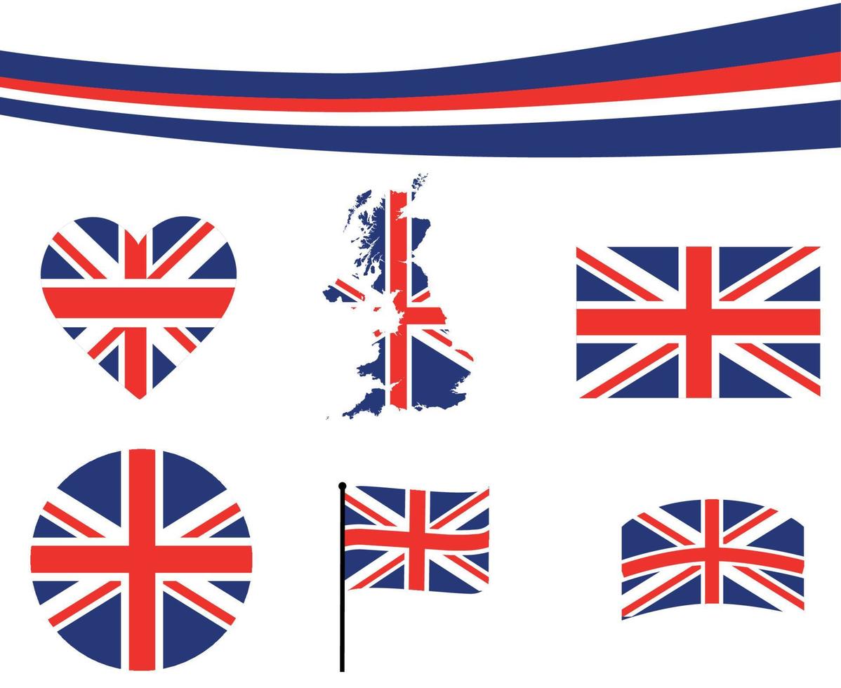 brittiskt förenad rike flagga nationell Europa samling emblem symbol ikon hjärta och Karta vektor illustration abstrakt design element