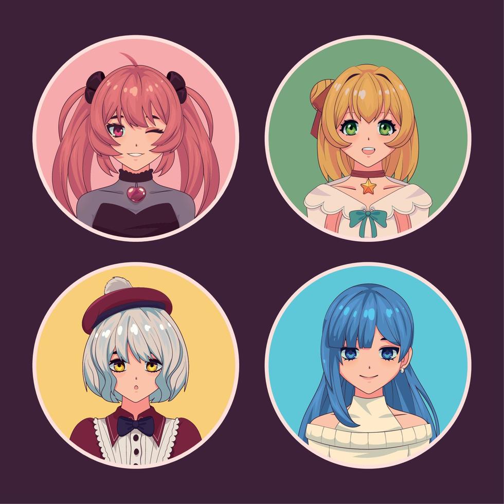 Icon-Set Anime-Mädchen vektor