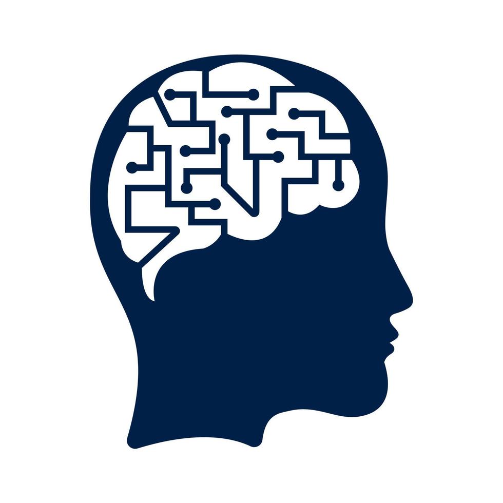 mänsklig hjärna som digital krets styrelse. artificiell intelligens ikon. techno kvinna huvud logotyp begrepp kreativ aning. vektor