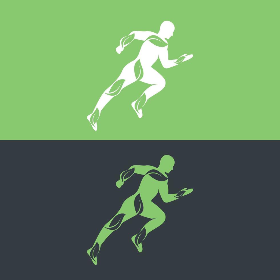 Green Leaf Runner Logo-Konzeptdesign. Physiotherapie Behandlungskonzept Vektordesign. vektor