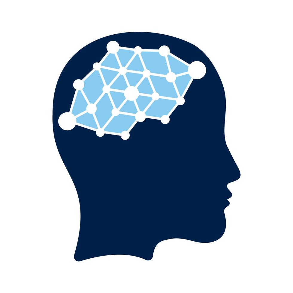 menschliches Gehirn als digitale Leiterplatte. Symbol für künstliche Intelligenz. Techno Frau Kopf Logo Konzept kreative Idee. vektor