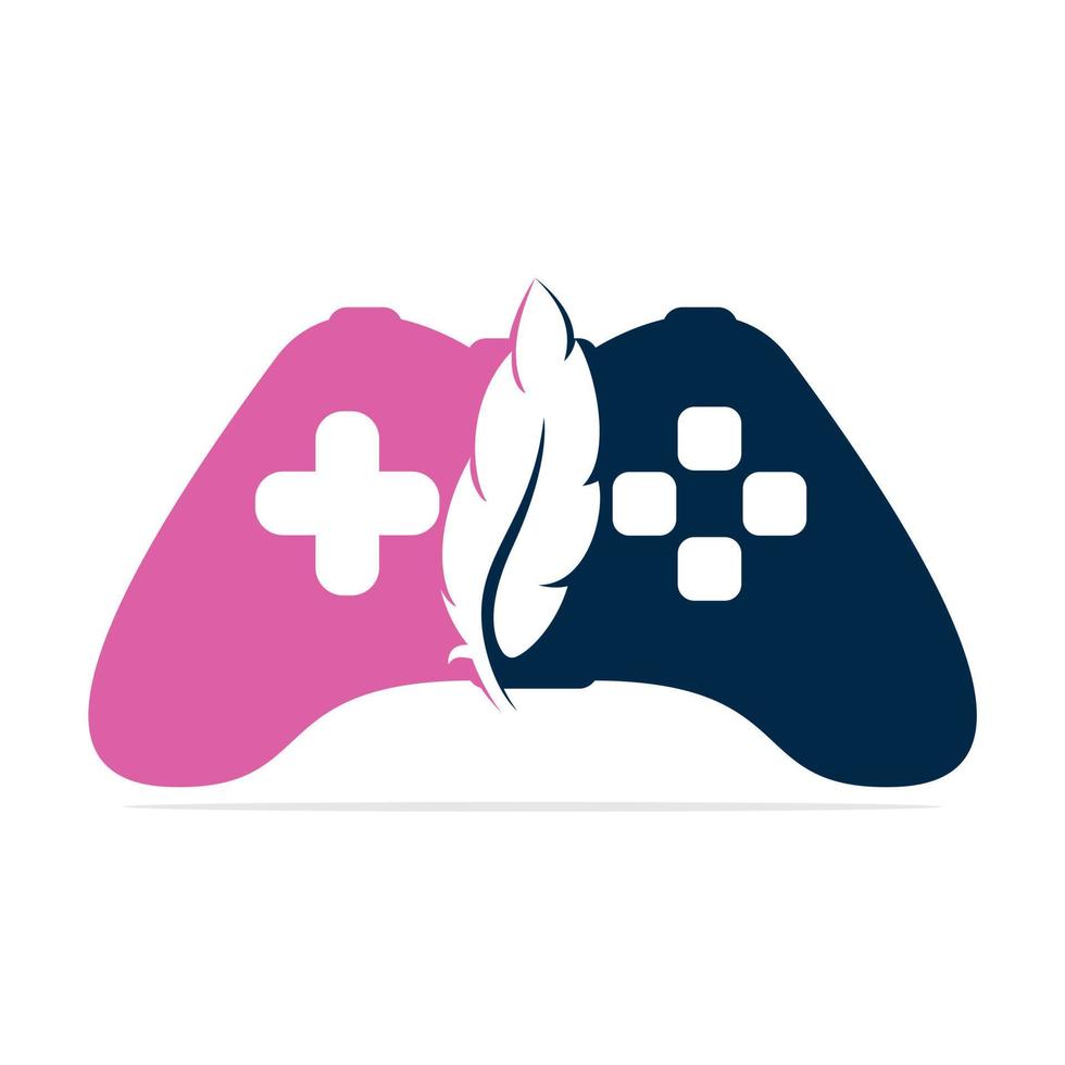 joystick fjäder eller enhet kontrollant logotyp. spel logotyp design, spel joystick ikon. vektor