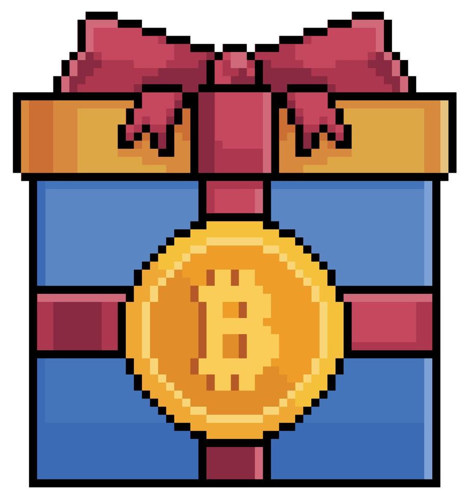 pixel konst bitcoin gåva, kryptovaluta pris vektor ikon för 8bit spel på vit bakgrund