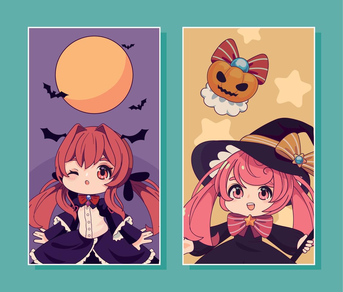 Anime Chibi Mädchen Halloween vektor