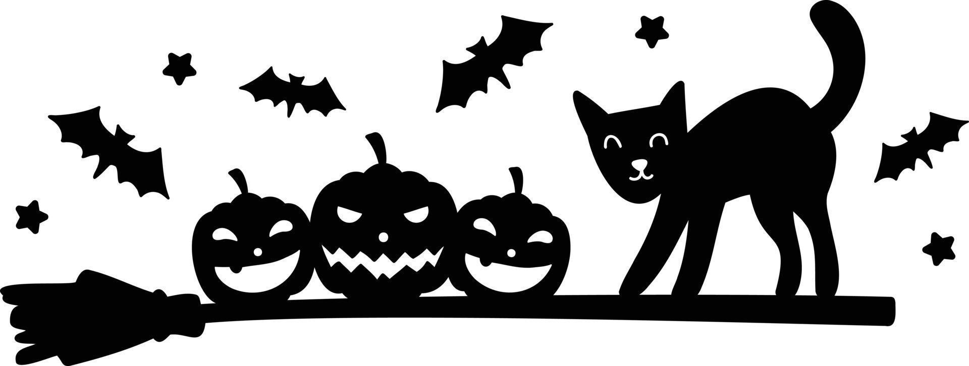 hand gezeichnete halloween-katzen- und kürbisillustration vektor