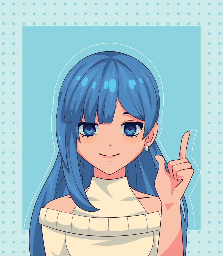 Anime Mädchen blaue Haare vektor