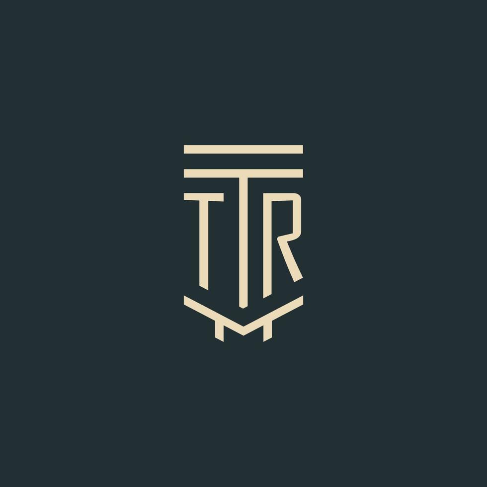 tr-anfangsmonogramm mit einfachen linienkunst-säulenlogodesigns vektor