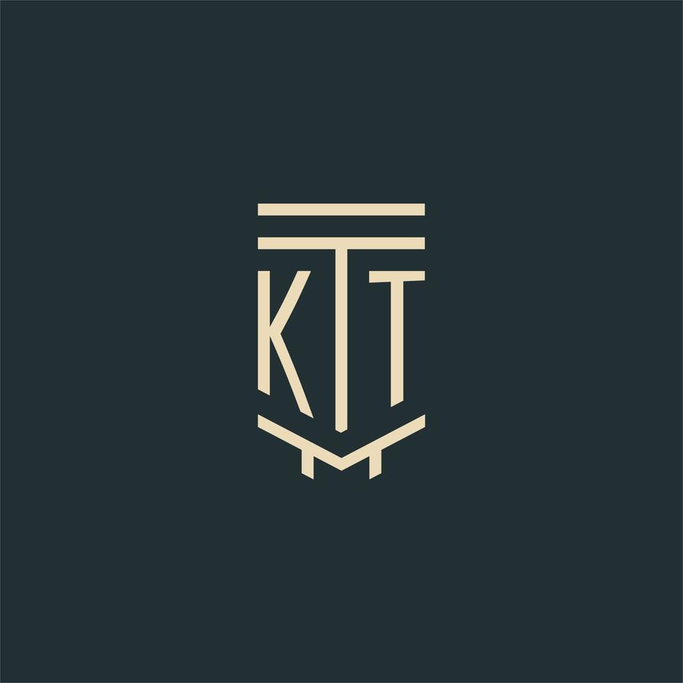 kt-Anfangsmonogramm mit einfachen Strichgrafik-Säulen-Logo-Designs vektor