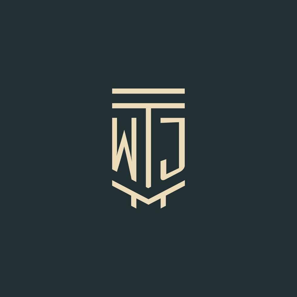 wj Anfangsmonogramm mit einfachen Strichgrafik-Säulen-Logo-Designs vektor