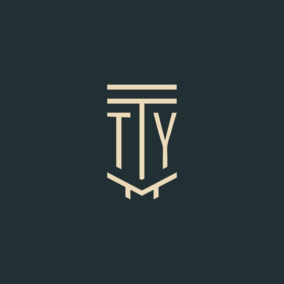 ty-Anfangsmonogramm mit einfachen Strichgrafik-Säulen-Logo-Designs vektor