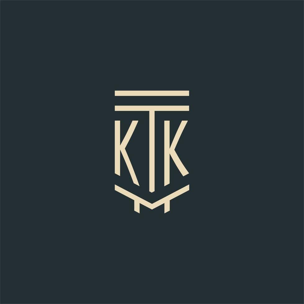 kk första monogram med enkel linje konst pelare logotyp mönster vektor