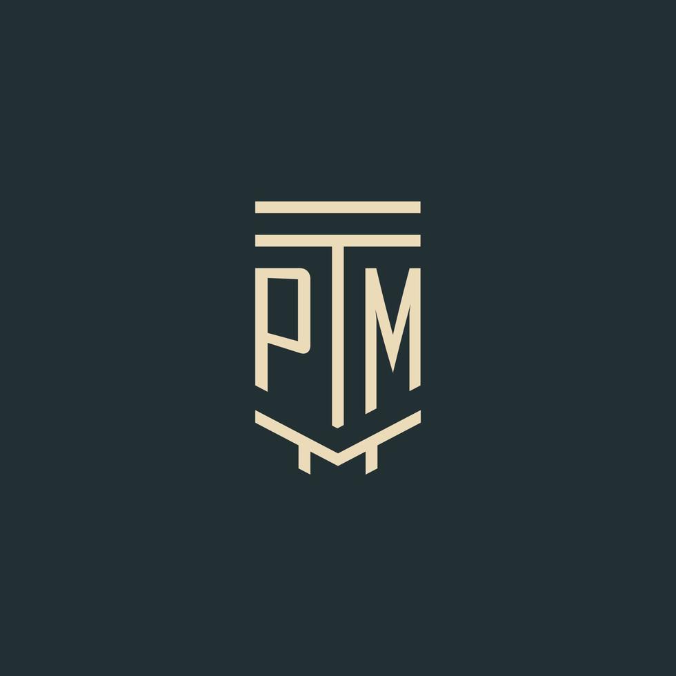 pm första monogram med enkel linje konst pelare logotyp mönster vektor