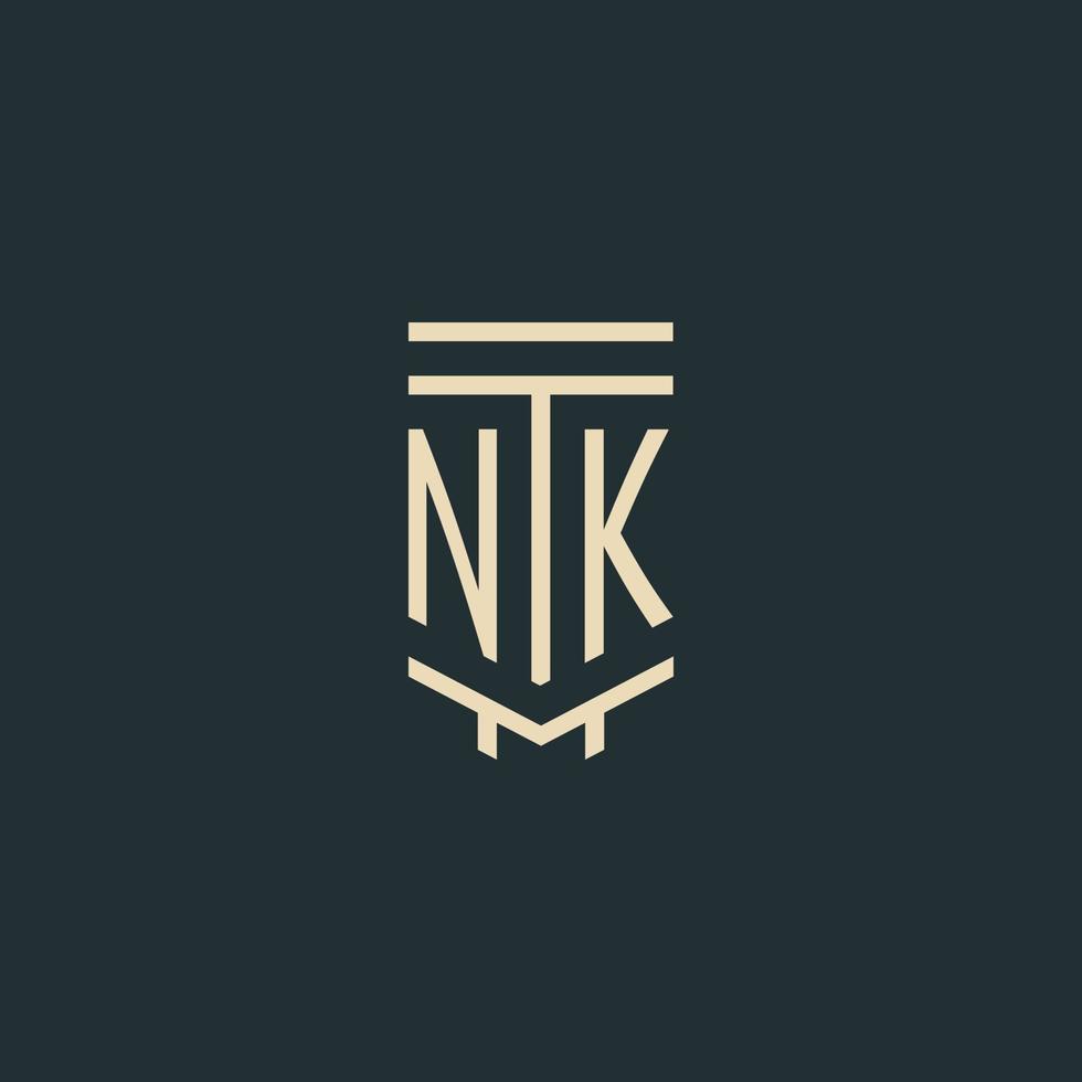 nk-Anfangsmonogramm mit einfachen Strichgrafik-Säulen-Logo-Designs vektor