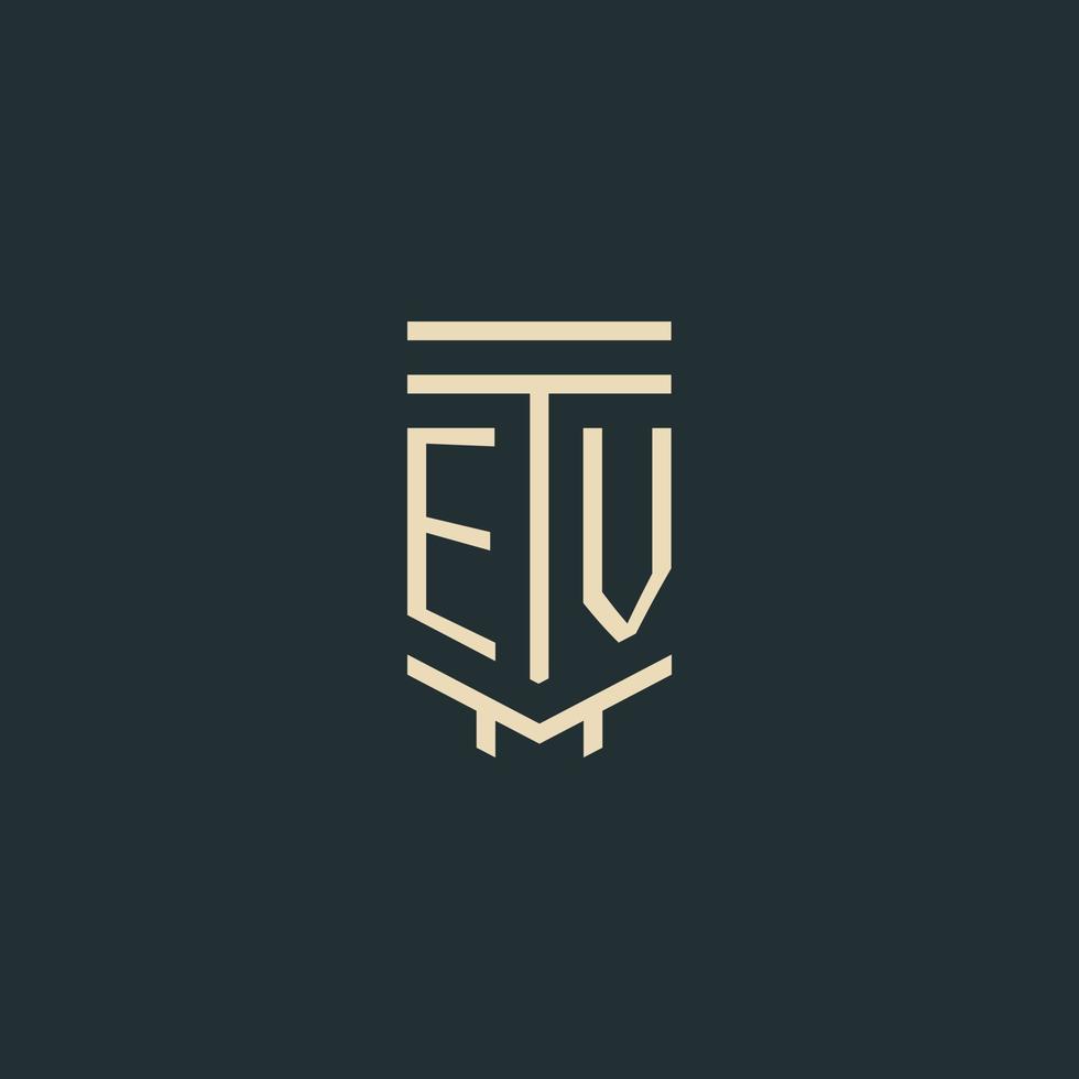 ev-Anfangsmonogramm mit einfachen Strichgrafik-Säulen-Logo-Designs vektor